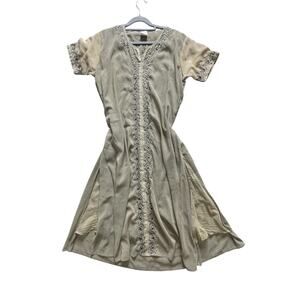 Women M Chunari Vintage VTG Maxi Dress Boho Embroidered Neutral Earth Tones GUC